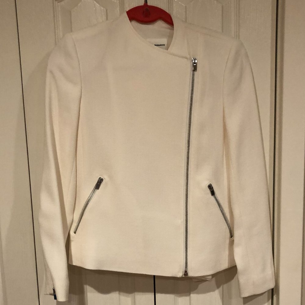 Club Monaco White Crepe Moto Jacket